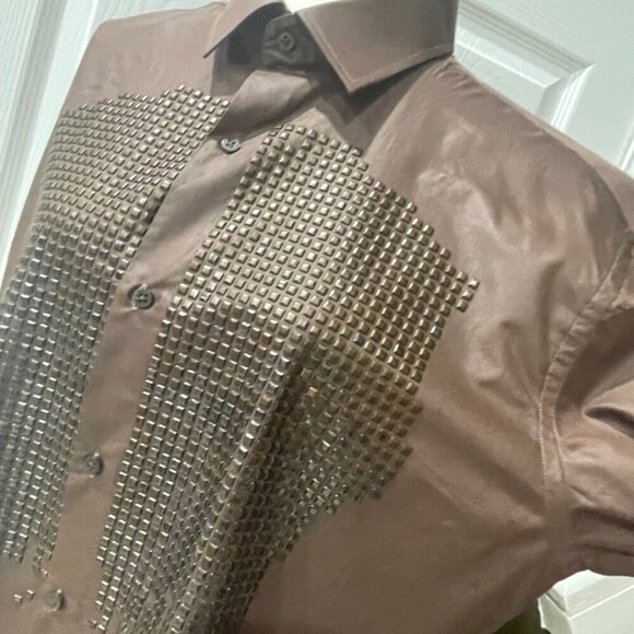 RAFAEL AMAYA SHIRT BUTTON DOWN BY RANGERS LEGEND XL CHOCOLATE STUDDED WESTERN - Picture 14 of 15